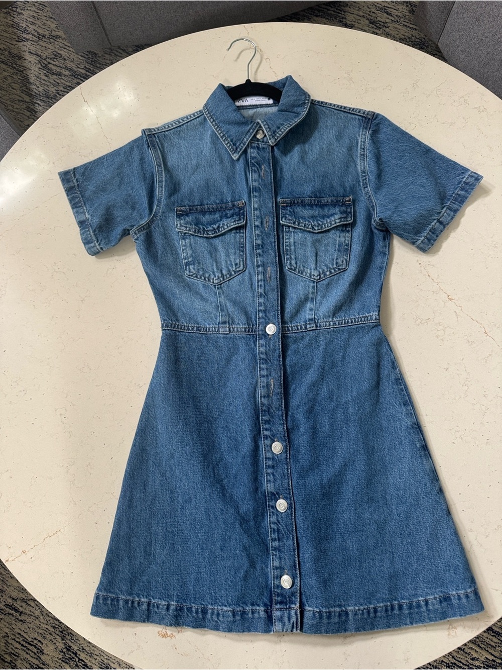 Zara Denim Button-Front Shirt Dress - Blue